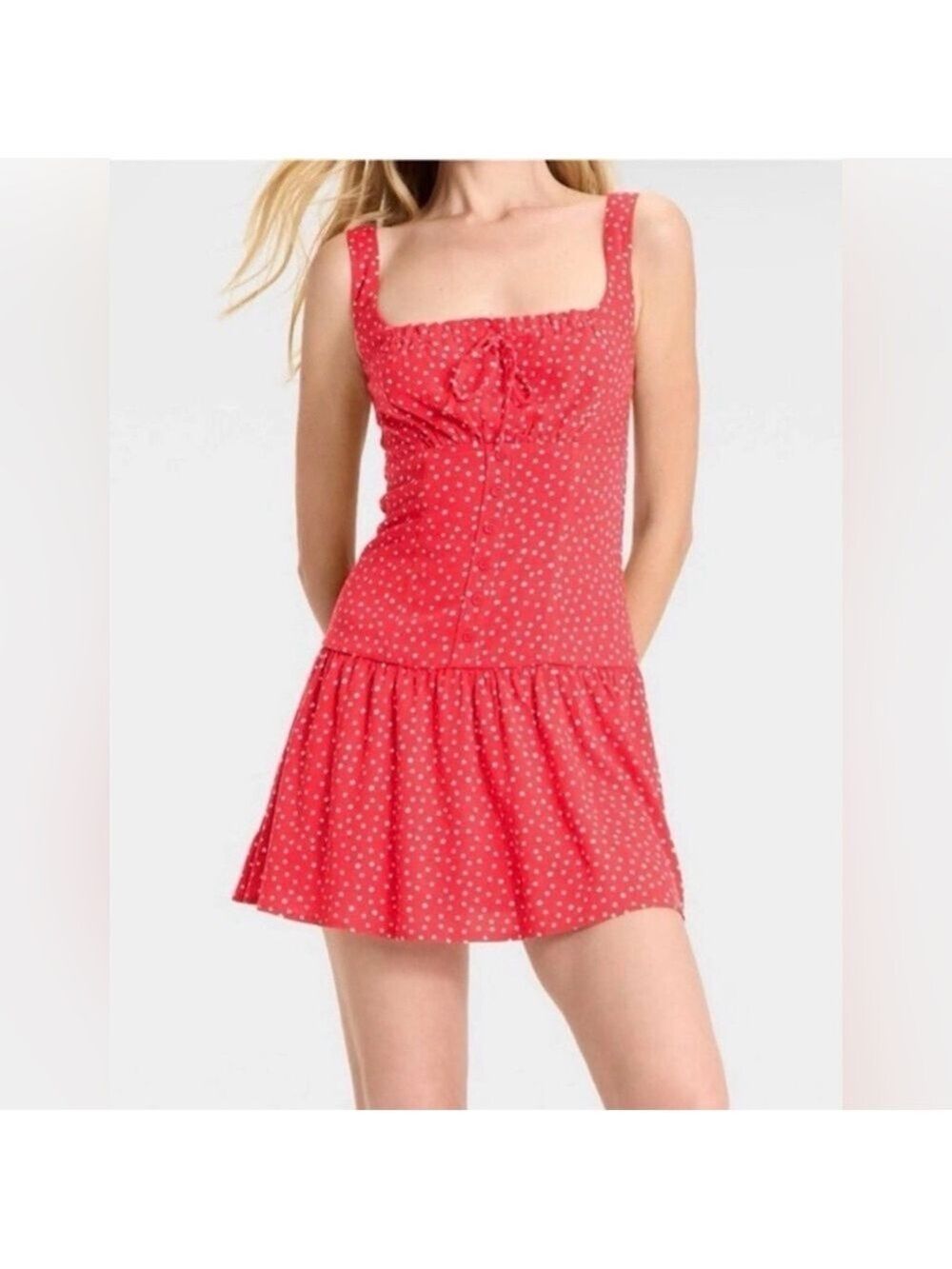 Wild Fable NWT Red & White Star Print Babydoll Mini Dress Size Medium
